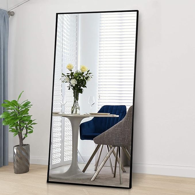 CONGUILIAO Full Length Mirror, 65" × 24" Rectangle Floor Body Standing Mirror Hanging or Leaning, Dressing Wall-Mounted for Bedroom, Living Room, Dressing Room, Balck Aluminum Alloy Frame