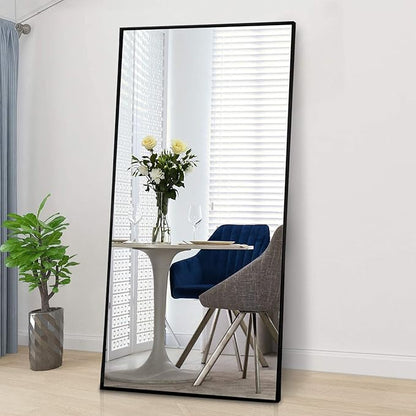 CONGUILIAO Full Length Mirror, 65" × 24" Rectangle Floor Body Standing Mirror Hanging or Leaning, Dressing Wall-Mounted for Bedroom, Living Room, Dressing Room, Balck Aluminum Alloy Frame