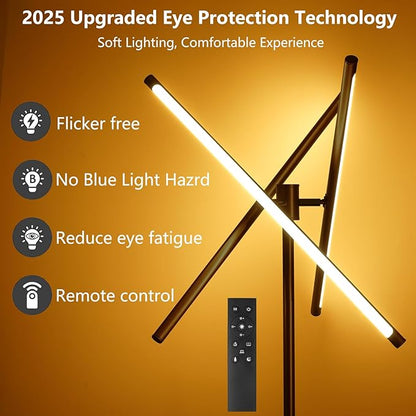 LED Dimmable Floor Lamp with Remote & Foot Switch, 2700–6000K Adjustable Color Temperature & Stepless Dimming, 3-Bar Linear Tall Standing Lamp, Slim Black Corner Floor Lamp for Living Room Bedroom