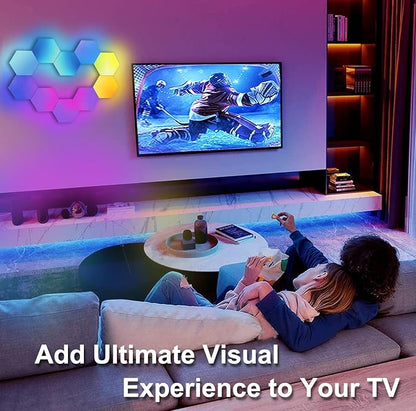 Hexagon LED Lights, Smart RGB-IC Gaming LED Wall Lights App & Remote Control Music Sync, Hexagon Light Panels DIY Geometry Ambience Lighting for Gaming Room Bedroom Streaming, 10 Panels