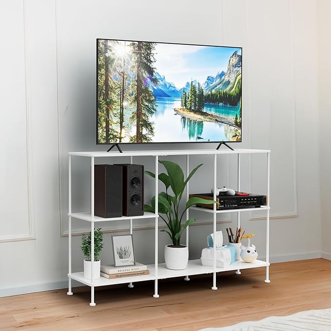 ETELI TV Stand for 50 Inch TV Tall Entertainment Center with Storage 3 Tier TV Console Table Stand Small Television Stands for Living Room and Bedroom White
