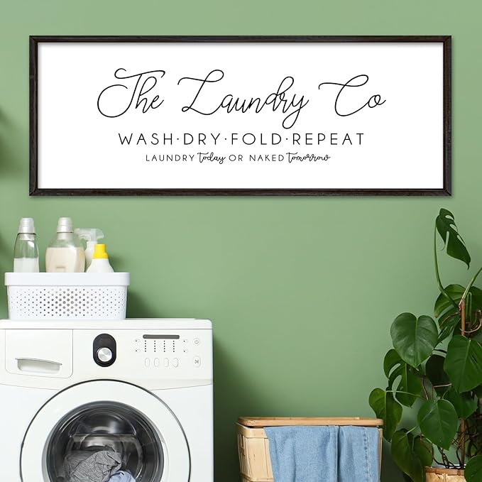 Laundry Room Wall Decor 32"×12" Laundry Today Or Naked Tomorrow Sign Wash Dry Fold Repeat Large Funny Farmhouse Vintage Quote Humorous Hanging Art (Black)