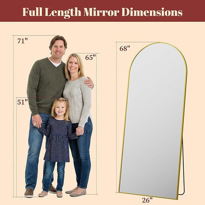 Suidia 68"x26" Arched Full Length Mirror with Stand, Full Body Mirror with Aluminum Frame, Freestanding/Leaning/Wall-Mounted, Floor Mirrors for Bedroom, Living Room, Entryway, Dressing Room, Gold