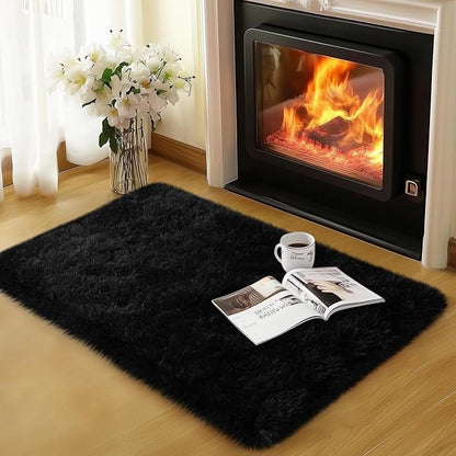 qulint Black Rug for Bedroom, 2x3 Small Area Rugs for Boys Room Soft Shag Fuzzy Rug for Living Room, Plush Shaggy Alfombras for Kids Boys and Girls Dorm Kid Room Home Decor (2ft x 3ft, Black)