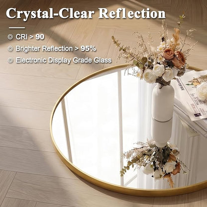 ANDY STAR Champagne Bronze Mirror, Large Round Mirrors for Bathroom, 40 Inch Brushed Gold Round Mirror with Anti-Rust Metal Frame, Heavy Duty, Ideal for Home Remodel
