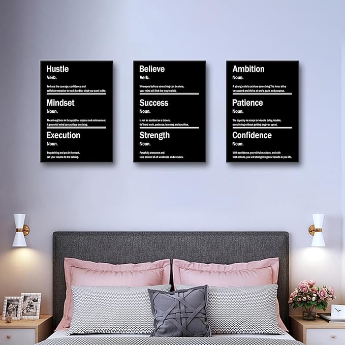 Inspirational Canvas Wall Art Home Decor 3 Pieces Motivational Entrepreneur Poster Print Positive Picture Painting Artwork for Living Room Gym School Office Stretched and Framed [60''W x 28''H]