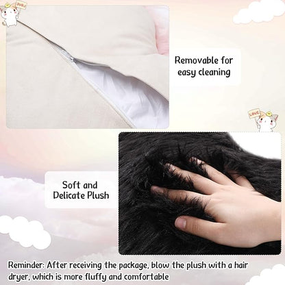 Enhon 2 Pcs Fluffy Heart Pillows Faux Fur Heart Shaped Plush Pillow Soft 20 x 15.7 Inch Love Throw Pillows with Insert for Decorative Office Home Bedroom Living Room Sofa(Black)
