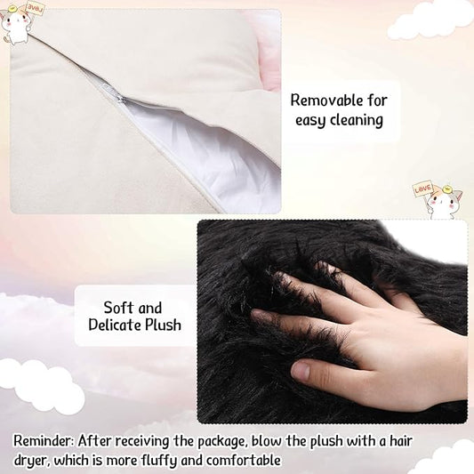 Enhon 2 Pcs Fluffy Heart Pillows Faux Fur Heart Shaped Plush Pillow Soft 20 x 15.7 Inch Love Throw Pillows with Insert for Decorative Office Home Bedroom Living Room Sofa(Black)