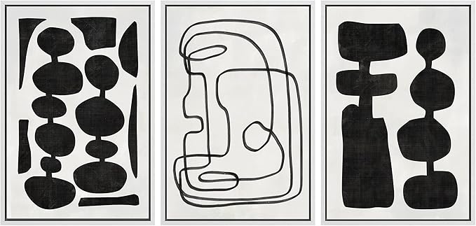 SIGNLEADER Framed Canvas Print Wall Art Set Retro Mid-Century Boho Duotone Collage Abstract Shapes Illustrations Minimal Decorative Bohemian Nordic for Living Room, Bedroom, Office - 24"x36"x3 White