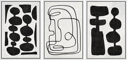SIGNLEADER Framed Canvas Print Wall Art Set Retro Mid-Century Boho Duotone Collage Abstract Shapes Illustrations Minimal Decorative Bohemian Nordic for Living Room, Bedroom, Office - 16"x24"x3 White