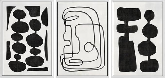 SIGNLEADER Framed Canvas Print Wall Art Set Retro Mid-Century Boho Duotone Collage Abstract Shapes Illustrations Minimal Decorative Bohemian Nordic for Living Room, Bedroom, Office - 16"x24"x3 White