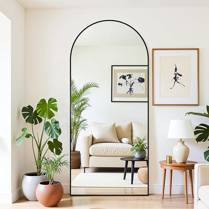 71"×32" Arched Full Length Floor Mirror, Standing Mirror with Aluminum Frame, Large Body Mirror of Free Standing/Wall Mount/Leaning for Bedroom, Living Room, Dressing Room, Black