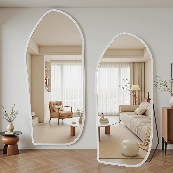 Suidia Full Length Mirror, Oversized Floor Mirror with Solid Wood Frame, Large Standing Mirror for Bedroom Living Room, Wood Art Style, White, 74" L x 32" W