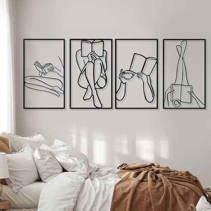 Cindeer 4 Pcs Metal Wall Art Decor Minimalist Abstract Woman Gold Wall Art Line Drawing metal line art Home Hanging Art Decor for Bedroom Kitchen Bathroom Living Room