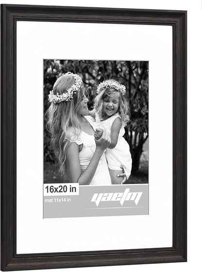 Yaetm 16x20 Picture Frame Matted to 11x14 Set of 4, 1.4" Wide Molding & Distressed Black Poster Frames 16 x 20 for Wall Gallery, Home and Office, Wall Mount (4 Pack, Black)
