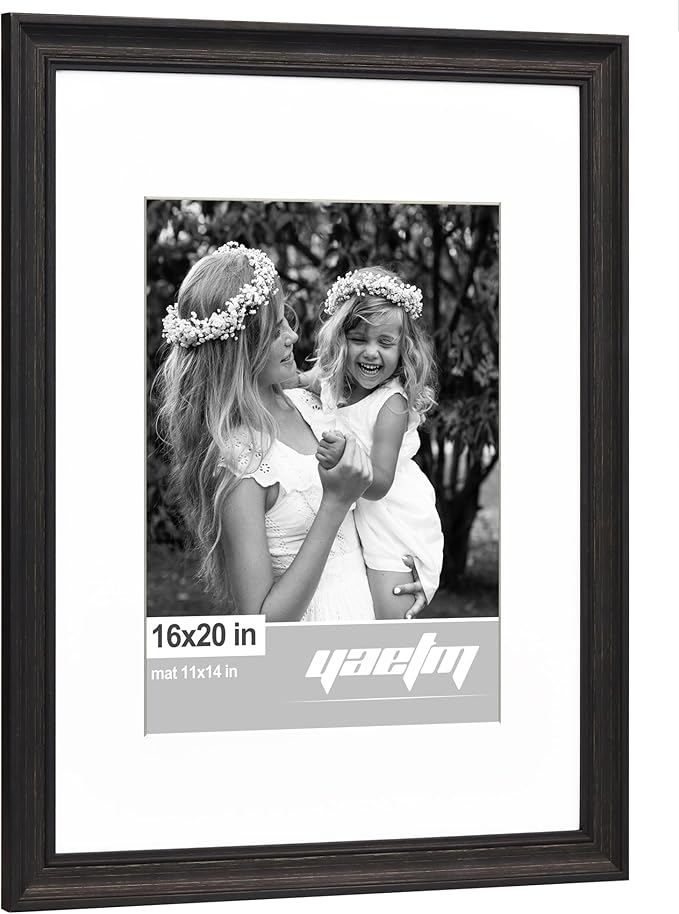 Yaetm 16x20 Picture Frame Matted to 11x14 Set of 2, 1.4" Wide Molding & Distressed Black Poster Frames 16x20 for Wall Gallery, Home and Office, Wall Mount (2 pack, Black)