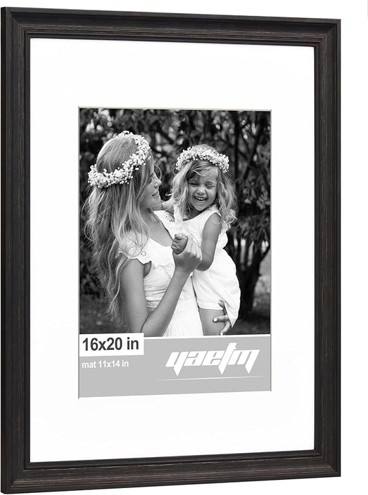 Yaetm 16x20 Picture Frame Matted to 11x14 Set of 2, 1.4" Wide Molding & Distressed Black Poster Frames 16x20 for Wall Gallery, Home and Office, Wall Mount (2 pack, Black)
