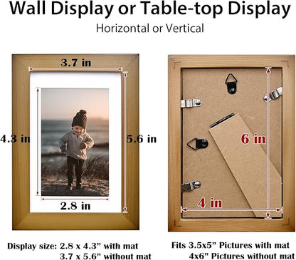 KINLINK 4x6 Frame Brown, Solid Wood 4 x 6 Picture Frame with Acrylic Plexiglass for 3.5x5 with Mat, Tabletop and Wall Display Photo Frames 4x6 Brown, 4 Pack