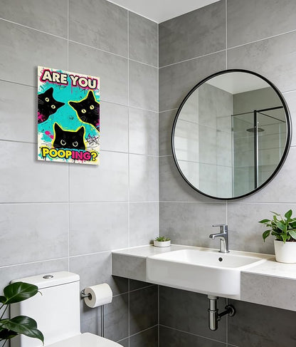 DUFIPOR Funny Black Cat Bathroom Wall Art, Are You Pooping? Graffiti Pop Art Canvas Prints, 12x16 Inch Humorous Bathroom Decor for Washroom Restroom, Trendy Cat Lover Gifts for Bathroom Wall Decor