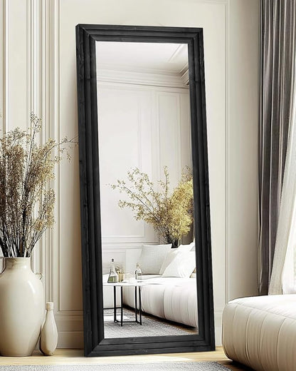 Full Length Mirror 65"x24" Solid Wood Frame Floor Large Mirror for Living Room, Bedroom Hanging or Leaning Wall-Mounted, Black