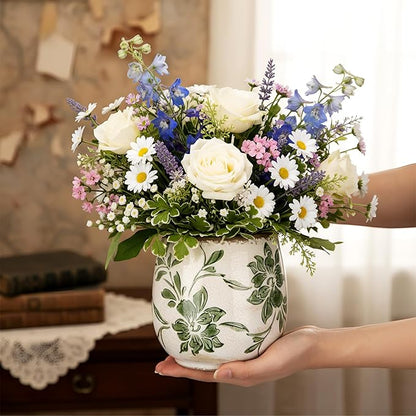 SiliFine Vintage Ceramic Flower Pot with Ice Crackle Rustic Planter with Drainage Holes for Indoor and Outdoor Decor Home Living Room Garden Decor Gardening Gift(Rustic Style)