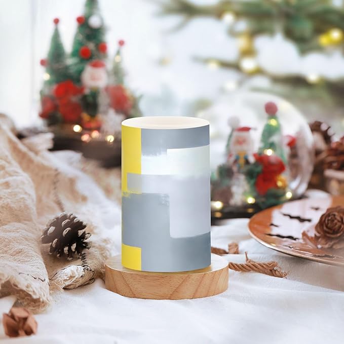 ALAZA Grey and Yellow Abstract Art Painting Flickering Flameless Candles Battery Operated with Remote Timer,Tea Light Candles LED Pillar Votive Candles Set of 2 for Outdoor Indoor Decorations