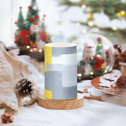 ALAZA Grey and Yellow Abstract Art Painting Flickering Flameless Candles Battery Operated with Remote Timer,Tea Light Candles LED Pillar Votive Candles Set of 2 for Outdoor Indoor Decorations
