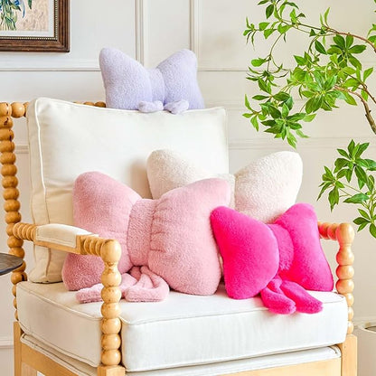Lfsaaj Bowknot Pillow Hot Pink Cute Bow Decorative Throw Pillows 16" Aesthetic Home Decor Bow Cushions Butterfly Knot Plush Pillow for Bedroom Couch