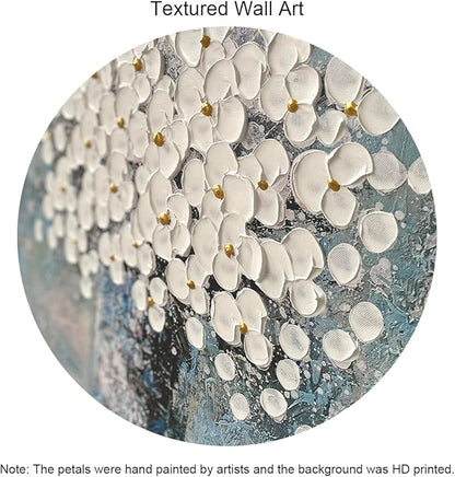 Waowumar Flowers Canvas Wall Art Blue and White Blossom Pictures Contemporary Palette Knife Floral Textured Painting for Bedroom Living Room Decor