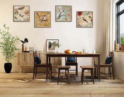Framed Flowers Birds Canvas Wall Art for Bedroom Floral Wall Decor Butterfly Picture Artwork Vintage Prints Paintings for Bathroom Kitchen Decorations 12"x12"
