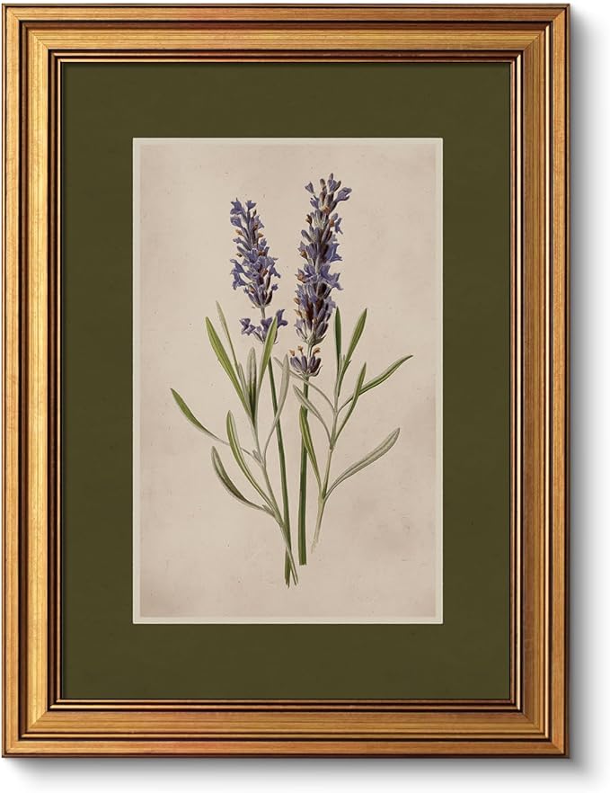 VIYYIEA Vintage French Country Farmhouse Wall Art Decor for Kitchen Bathroom Bedroom, Aesthetic Botanical Lavender Flower Herb Pictures,12x16inch,Gold Framed Canvas Prints Paintings
