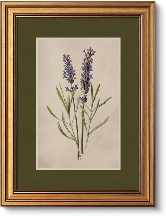 VIYYIEA Vintage French Country Farmhouse Wall Art Decor for Kitchen Bathroom Bedroom, Aesthetic Botanical Lavender Flower Herb Pictures,12x16inch,Gold Framed Canvas Prints Paintings