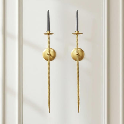 Large Wall Candle Holder Set of 2 Twisted Candle Sconces Wall Mount Metal Candle Holders Decor for Bedroom Dining Room 23.5" Gold