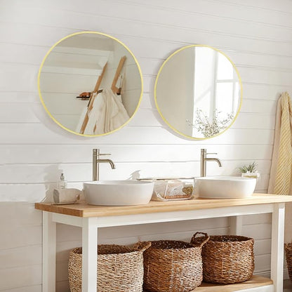 Sunniry Gold Round Mirror 24 inch, 2 Pack Gold Circle Mirror, Round Bathroom Mirrors Metal Frame for Bathroom, Bedroom, Living Room, Hallway.