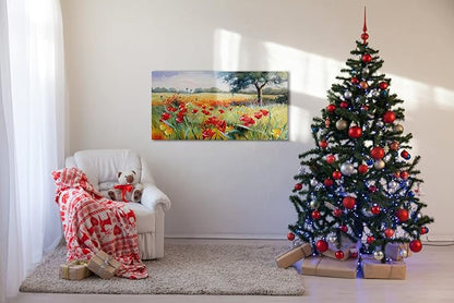 Wall Decor for Living Room Large Wall Art Green Trees Red Yellow Flowers Canvas Art Wall Decor for Bedroom Modern Home Decor Framed, Nature Prints Artwork Wall Decorations 24x48
