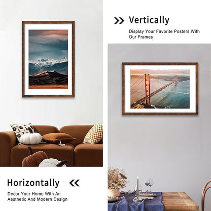 iRahmen 24x36 Poster Frame with 20x30 Mat - Plexiglass Wooden Picture Frames for Photo Wall Gallery Mounting (Dark Brown, Set of 2)