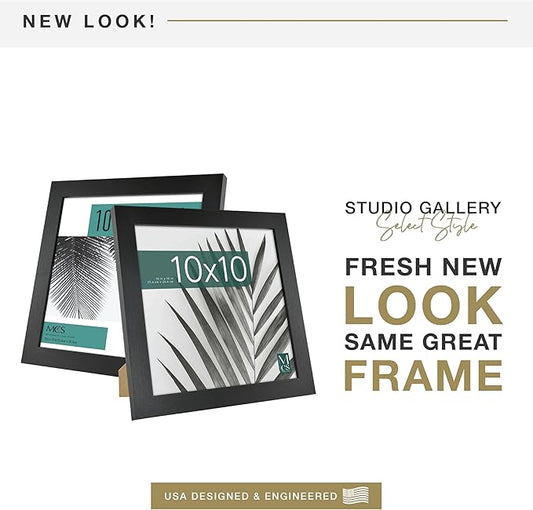 MCS Studio Gallery 10x10 Picture Frame Black Woodgrain Engineered Wood, Wall Hanging & Easel for Tapletop Display, Square Photo Frame for Photos, Posters & Art Prints (1-Pack)