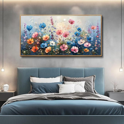 QIYILEXWART Large Wall Art For Living Room Canvas Wall Decor For Bedroom Watercolour Painting Office Decoration Colorful Flowers Wall Picture Artwork Ready To Hang Home Decor Wood Framed