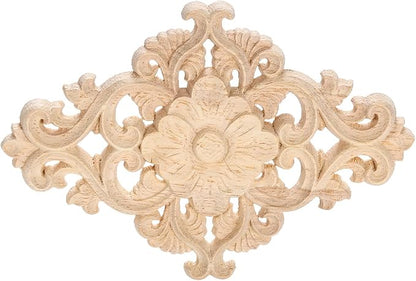 Wood Carved Appliques, 1Pc Wooden Decorative Onlays, MUXSAM Unpainted Furniture Center Decals for Cabinet Dresser Bed Door Wall Wardrobe Ceiling Decoration Home DIY Project, 15x10.5cm/5.9"x4.13"