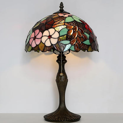 Tiffany Lamp Stained Glass Table Lamp 12 x 19” Grape Style Decorative Lamp Bedside Reading Light for Desk Living Room Bedroom Office Study Light Home Decor Gift