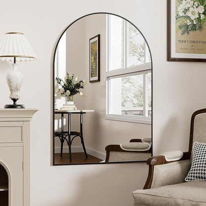Rowjut Arched Wall Mirror 30"x20"Window Mirrors, Decorative Wall & Iron Framed Bathroom Mirror, Arched Top Wall Mirrors for Entryway. Living Room, Bedroom, Fireplace .（Black