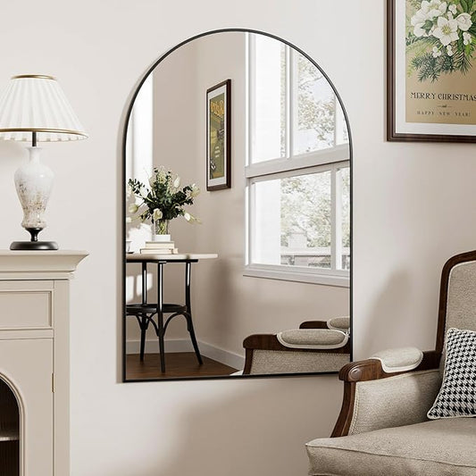 Rowjut Arched Wall Mirror 38"x24"Window Mirrors Decorative Wall & Iron Framed Bathroom Mirror, Arched Top Wall Mirror for Entryway. Living Room, Bedroom, Fireplace .（Black