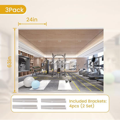 63X24 3Pack Large Home Gym Mirror, Frameless Tempered Glass Dance Wall Mounted Mirror for Home, Yoga, Dancing, Studio, Living Room