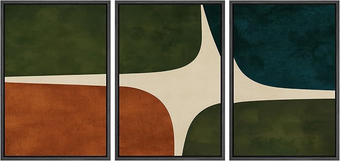 SIGNLEADER Framed Canvas Print Wall Art Set Dark Green Rust Blue Mid Century Abstract Color Block Illustrations Modern Art Boho Decorative for Living Room, Bedroom, Office - 16"x24"x3 BLACK
