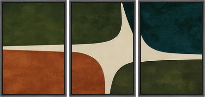 SIGNLEADER Framed Canvas Print Wall Art Set Dark Green Rust Blue Mid Century Abstract Color Block Illustrations Modern Art Boho Decorative for Living Room, Bedroom, Office - 24"x36"x3 BLACK