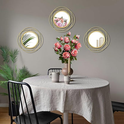 3 Set. Round Mirrors for Wall Decor Living Room Bedroom Bathroom Dining Room Metal Circle Mirror Set Boho Decorative Sunburst Wall Art Accent Entryway - Gold 9.5 in.