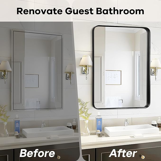 Black Mirror for Bathroom Wall - 40x30 Inch Large Reactangular Metal Framed Mirror Over Sink, Matte Frame Big Rectangle Mirror Vanity for Restroom, Entryway, Living Room, Fireplace