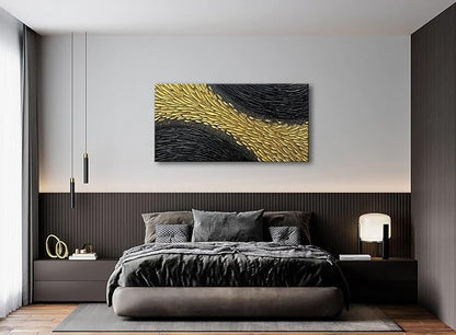 Slyart Black and Gold Wall Art, Large Gold Texture Abstract Art, Contemporary Art Oil Painting, 24"x48" Modern Home Decor for Living Room Bedroom