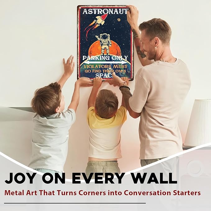 Astronaut Parking Only Metal Sign Playroom Vintage Decor Sign for Planet Decoration 12x16inch