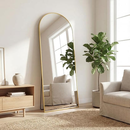 Sweetcrispy 56"x21" Arched Full Length Mirror, Full Body Mirror with Aluminum Alloy Thin Frame, Leaning or Standing, Suitable for Bedroom, Livingroom, Cloakroom, Gold